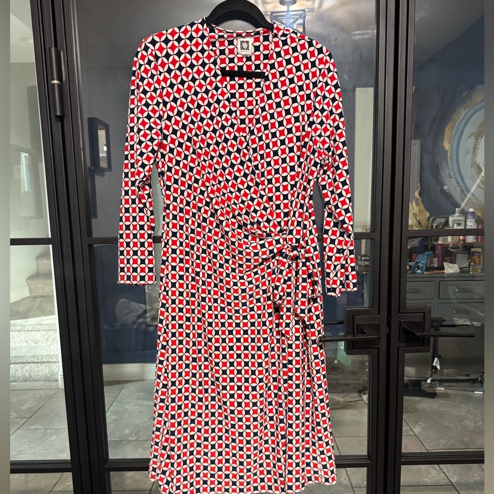 Anne Klein Geometric Red and Blue Wrap Dress